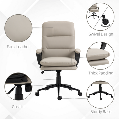 Luna PU Leather Office Chair for Home with Arm, Adjustable Height, Grey