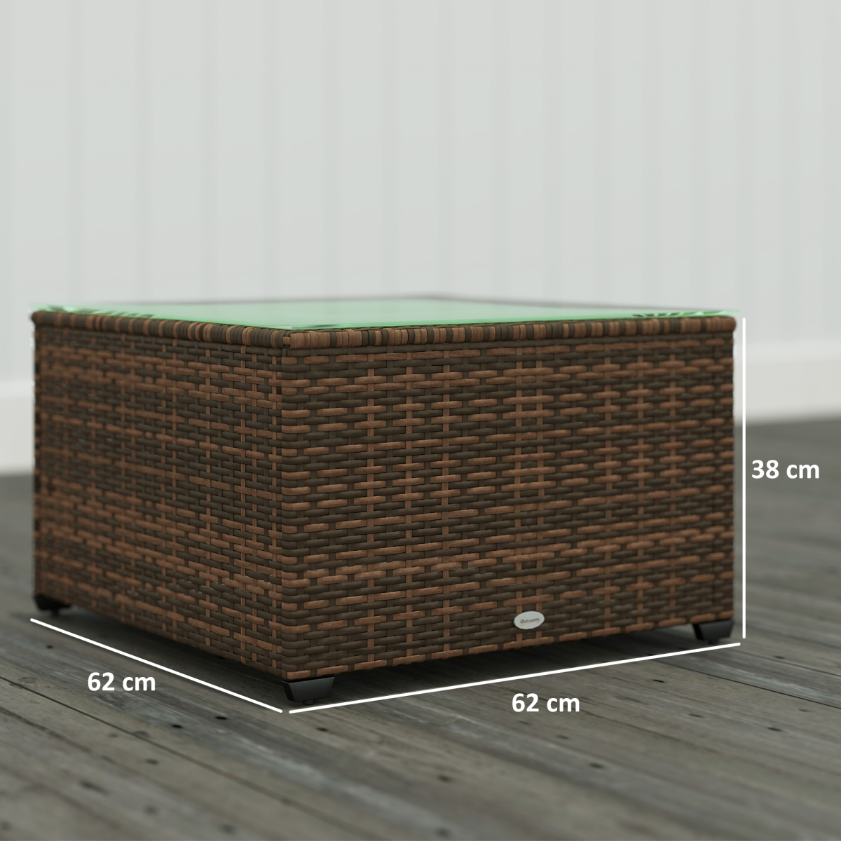 Esterno Outdoor Coffee Table with Glass Top, Rattan Side Table