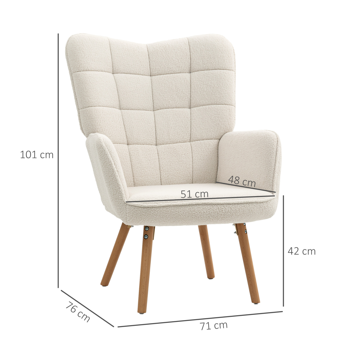 Aurora Upholstered Tufted Wingback Armchair with Seat Padding, Cream White