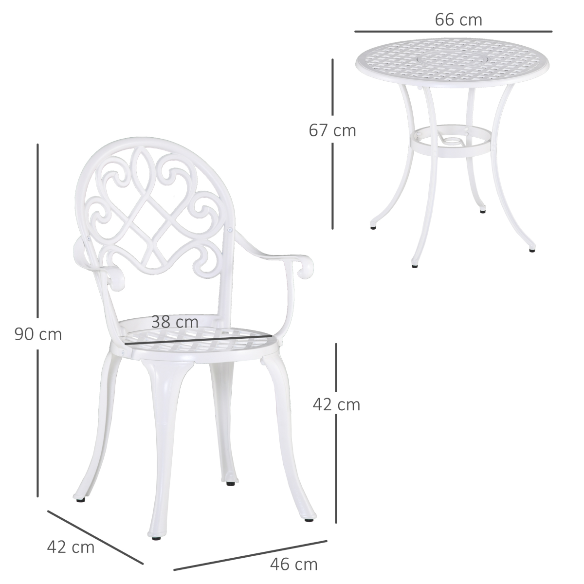 Esterno 3PCs Bistro Set,  Aluminium Garden Table and Chairs