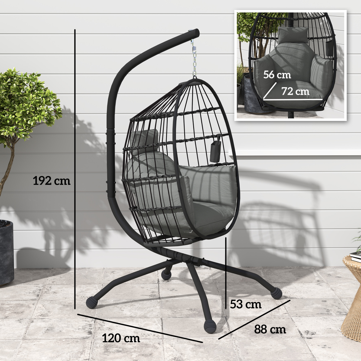 Esterno Egg Chair Outdoor Indoor Garden Swing Chair, Folding Basket