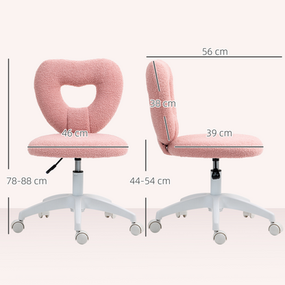 Aurora Armless Heart Desk Chair, Makeup Vanity Chair for Home