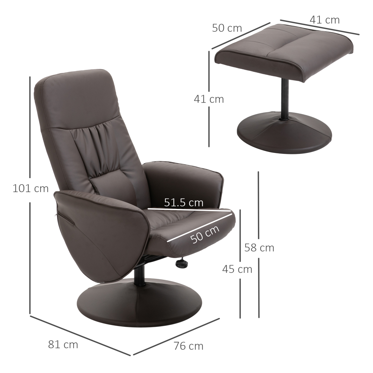 Aurora PU Leather Armchair and Footrest Swivel Recliner w/ Ottoman