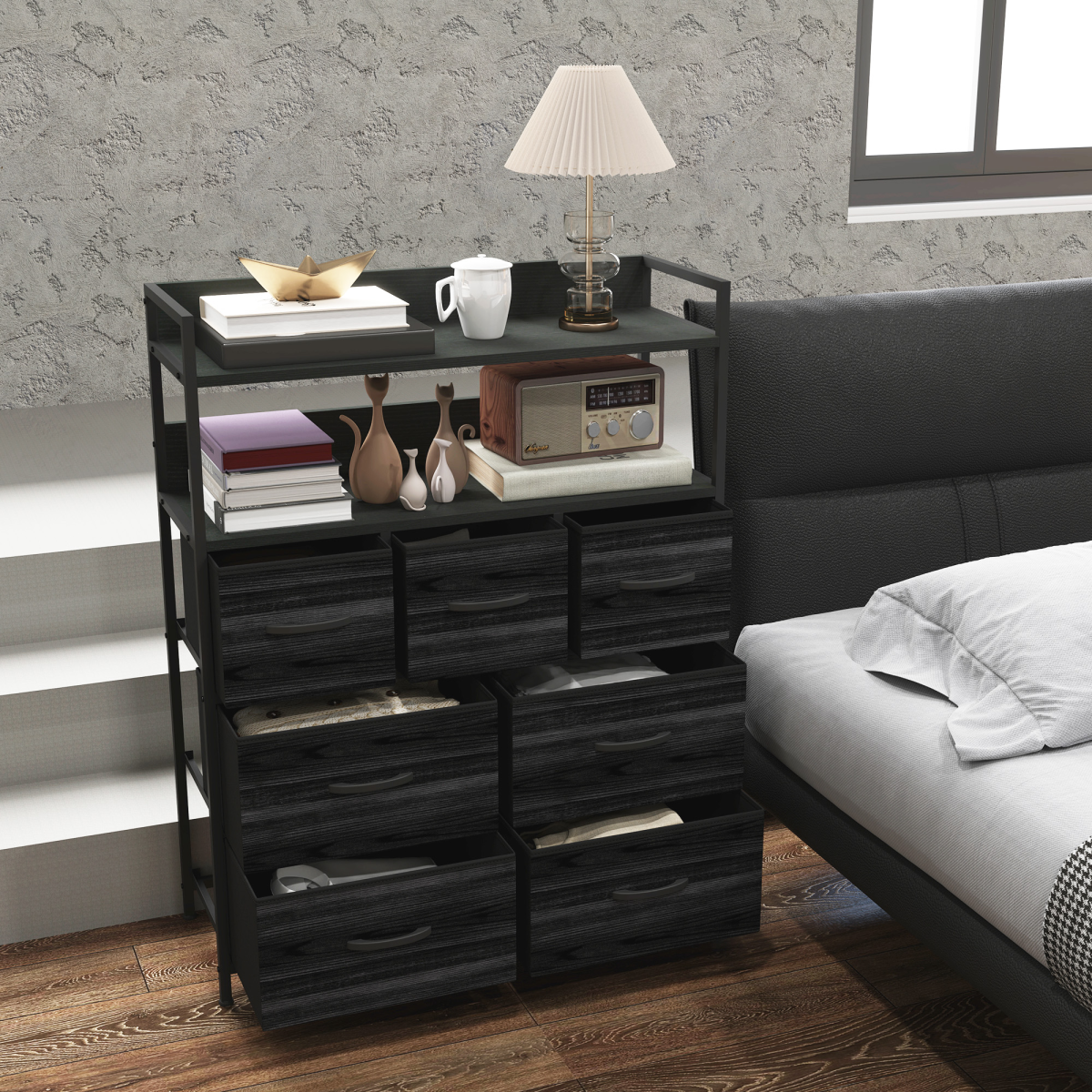 Aurora Bedroom Chest of Drawers 7 Drawer Dresser w/ Shelves