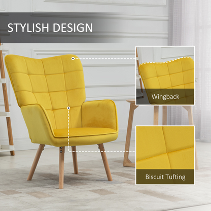 Aurora Modern Accent Chair Velvet-Touch Tufted Wingback Armchair, Yellow