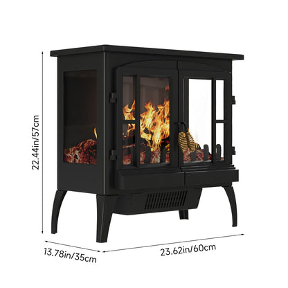 Black Freestanding Electric Fireplace Heater with Adjustable Flame Brightness