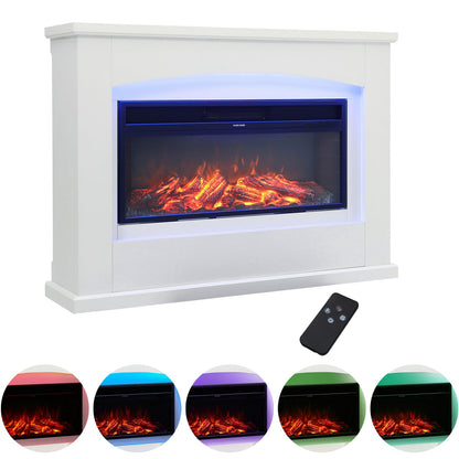 39/48 Inch White Electric Fireplace Suite 1800W with Ambient Light 1/7 LED Colours