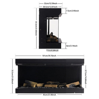 40/50/60/70-Inch 3-Sided Freestanding Electric Fireplace 12 Flame Colours and 5 Brightness Modes