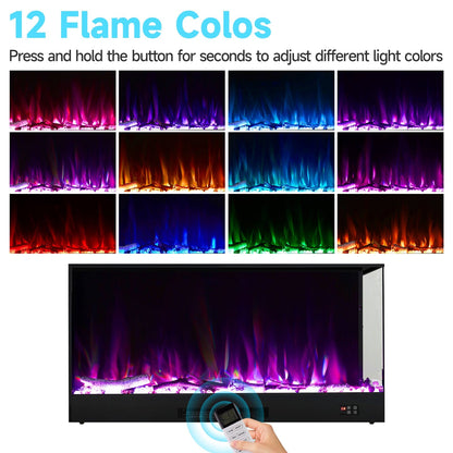 46/60inch L-Shaped Electric Fireplace – WiFi Control, LED Display, Resin Logs & Crystal Stones with Heating