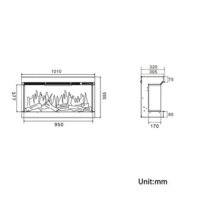 40/50/60/70-Inch 3-Sided Freestanding Electric Fireplace 12 Flame Colours and 5 Brightness Modes