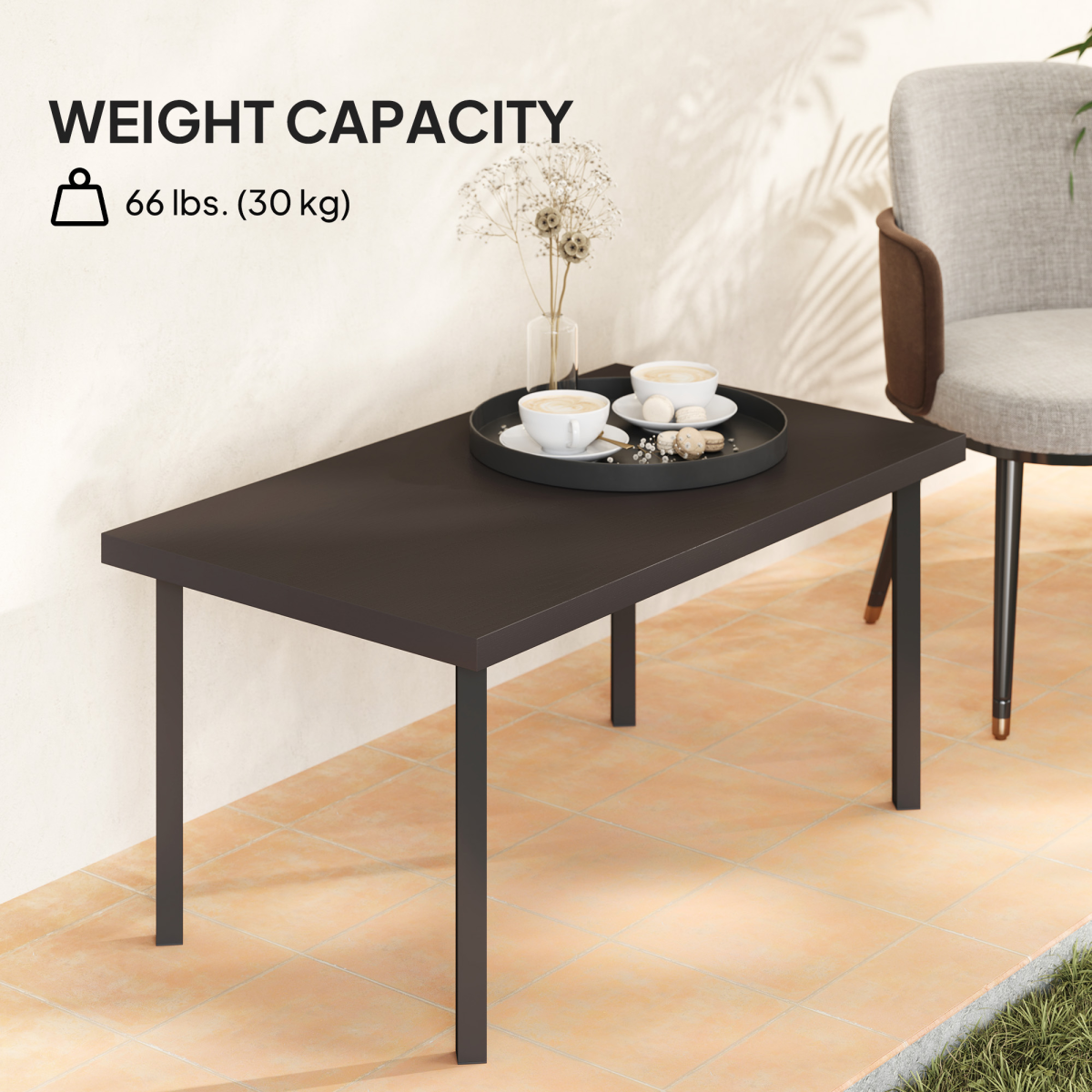 Esterno Metal Garden Coffee Table with Woodgrain Tabletop, Brown