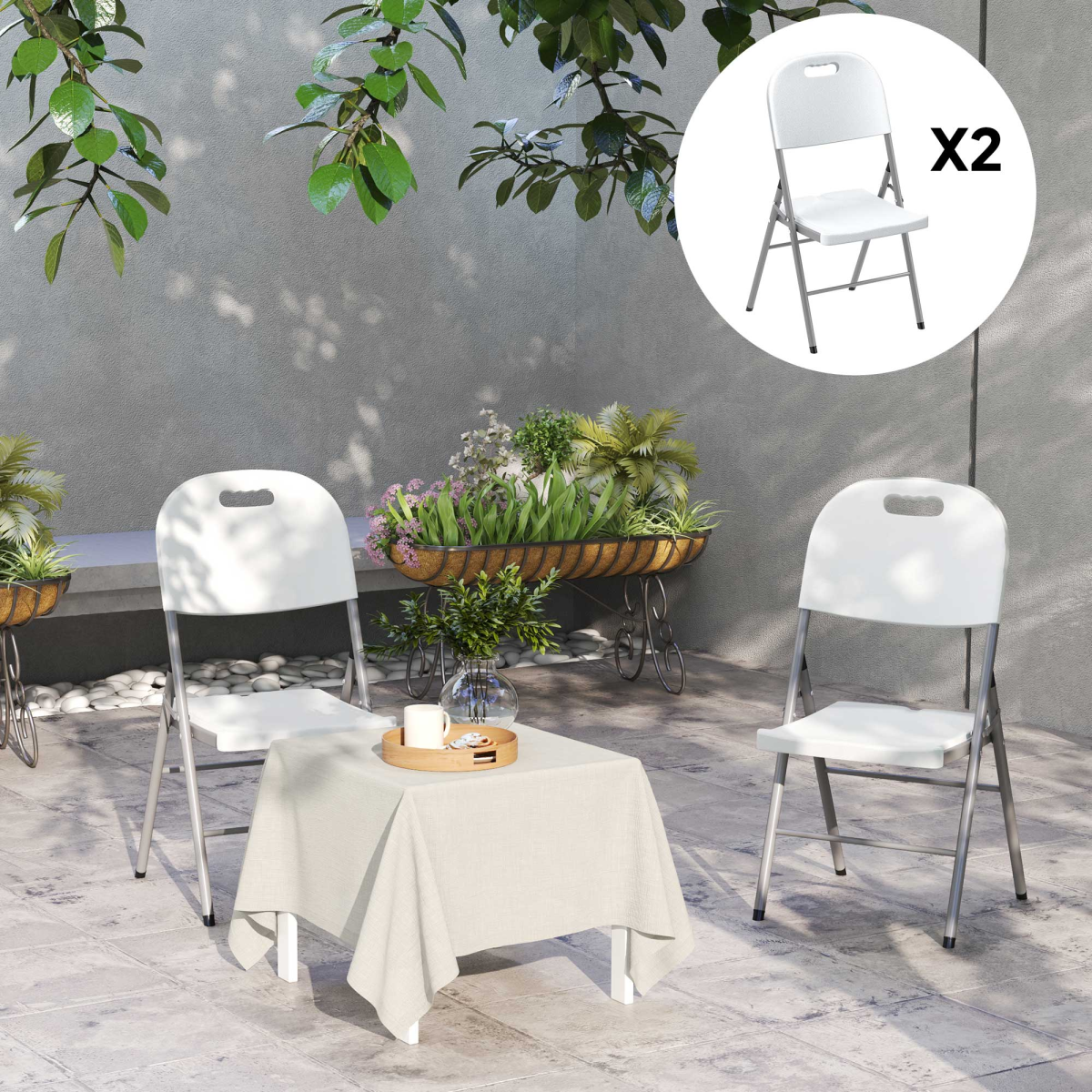 Esterno 2PCS Folding Chair with Steel Frame, Garden Chair Set