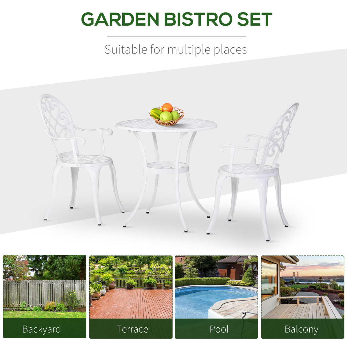 Esterno 3PCs Bistro Set,  Aluminium Garden Table and Chairs