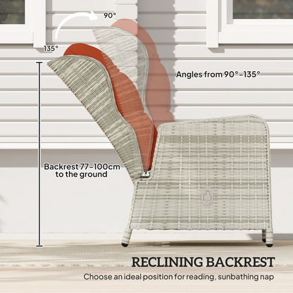 Esterno Recliner Rattan Garden Furniture w/ Two-tier Table, Orange