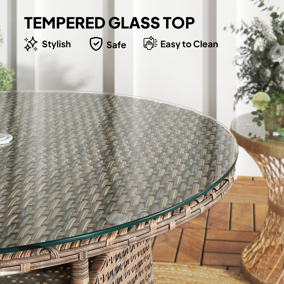 Esterno Patio Furniture Rattan Garden Table with Umbrella Hole