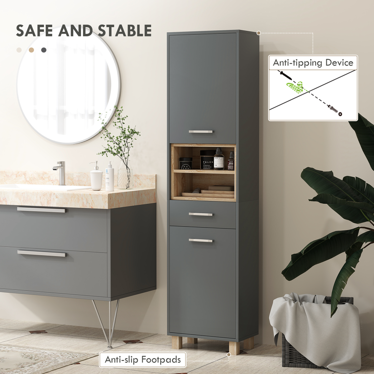 Elegant Aurora Bathroom Storage Cabinet with Open Shelves & Versatile Drawer