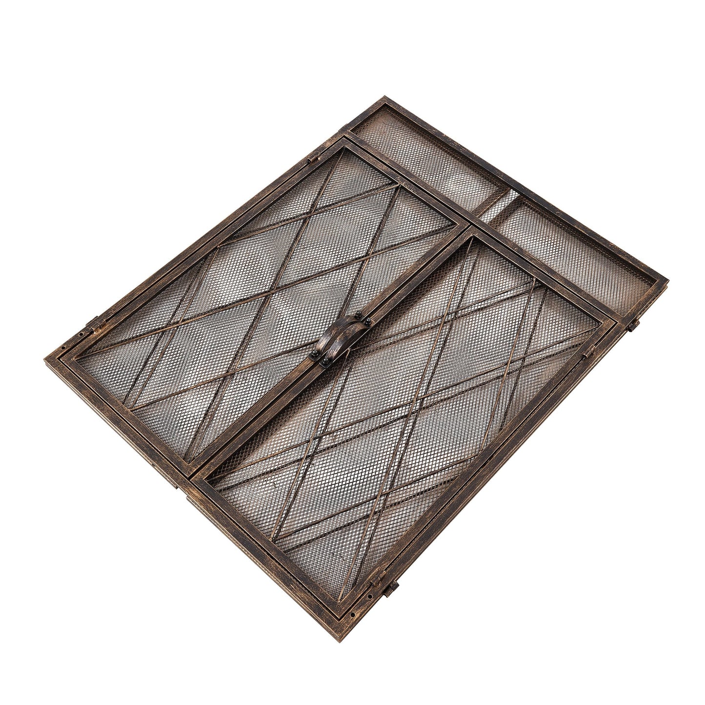 Smallbee Triple-Fold Iron Fireplace Screen Antique Copper Powder-Coated – 127x13x81cm
