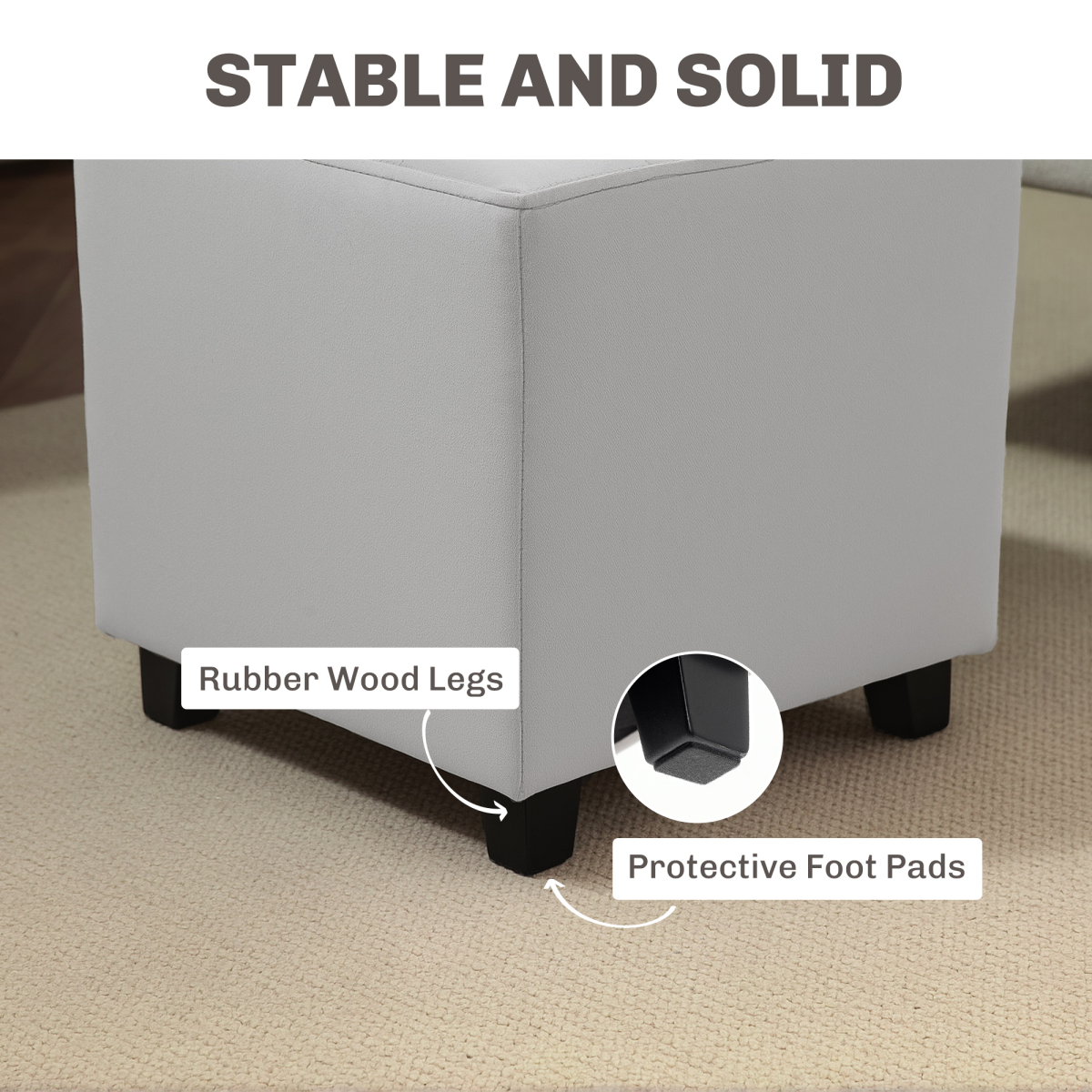 Aurora Square Footstool Small Ottoman with Wood Legs for Bedroom