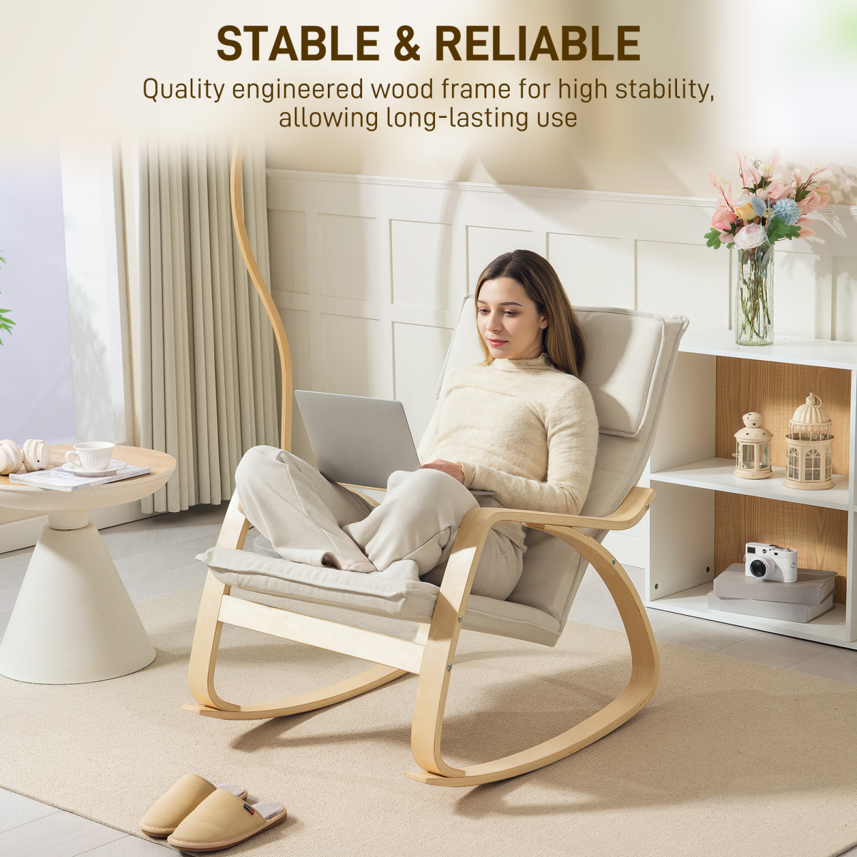 Aurora Comfortable Relax Rocking Chair with High Back, Cream White