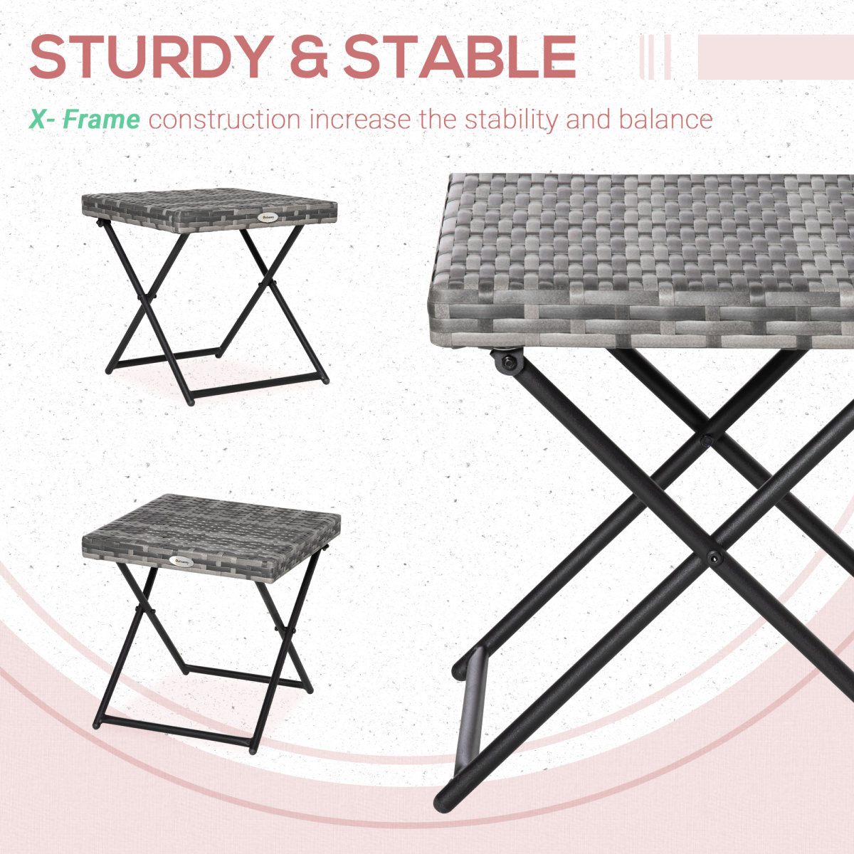 Folding Square Rattan Coffee Table Bistro Balcony Garden Steel  Esterno