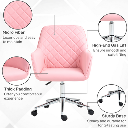 Luna Home Office Chair Leather-Feel Fabric Swivel Chair with Armrests Pink