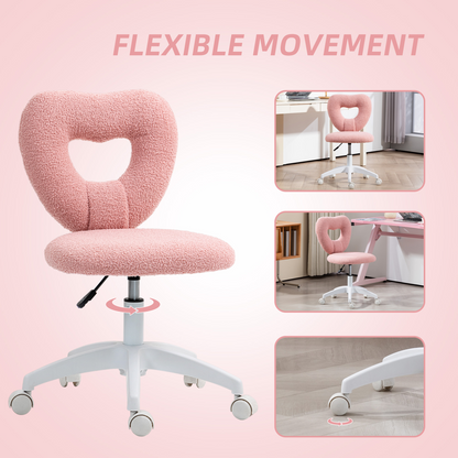 Aurora Armless Heart Desk Chair, Makeup Vanity Chair for Home
