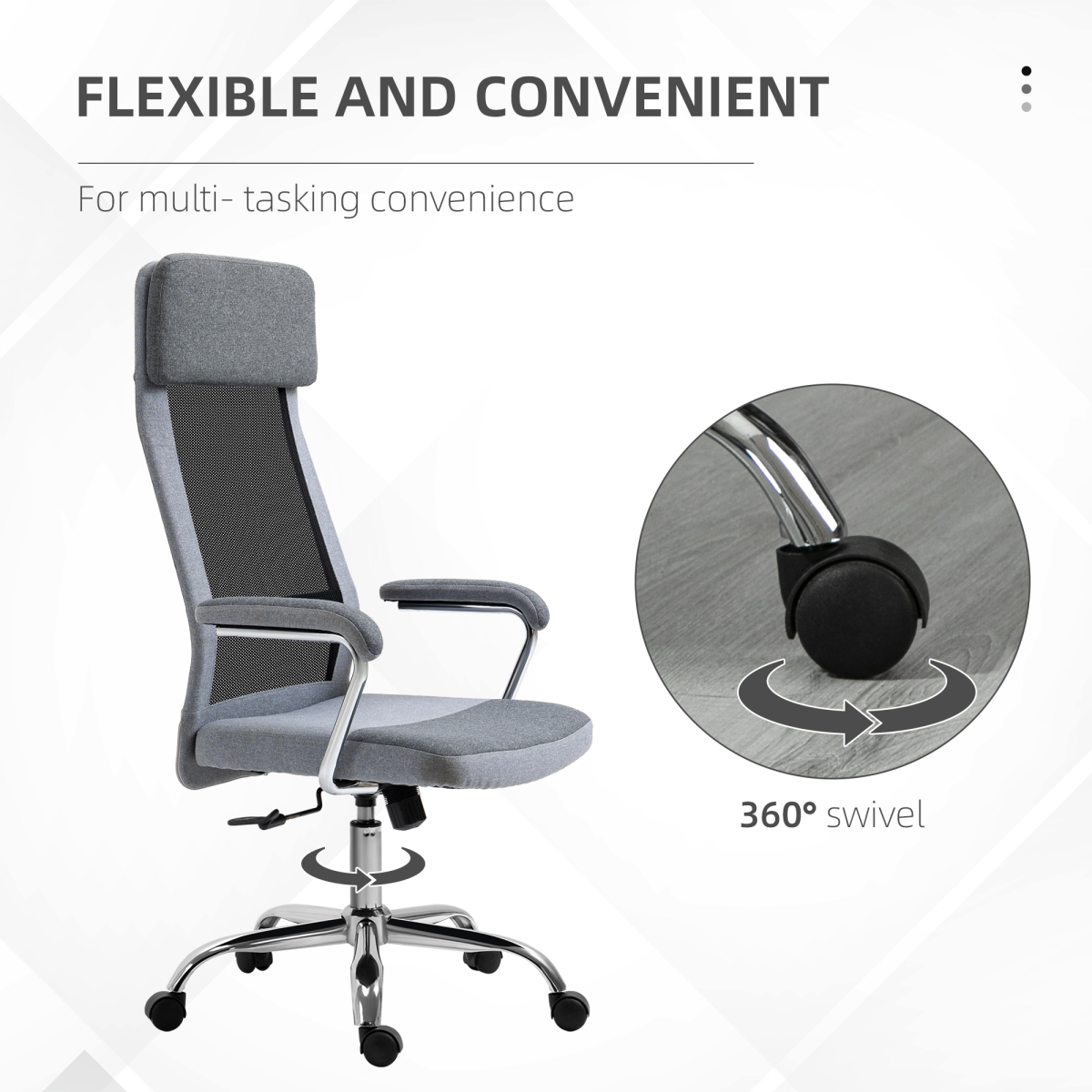 Office Chair Mesh High Back Swivel Task Home Desk Chair w/ Arm, Grey  Luna