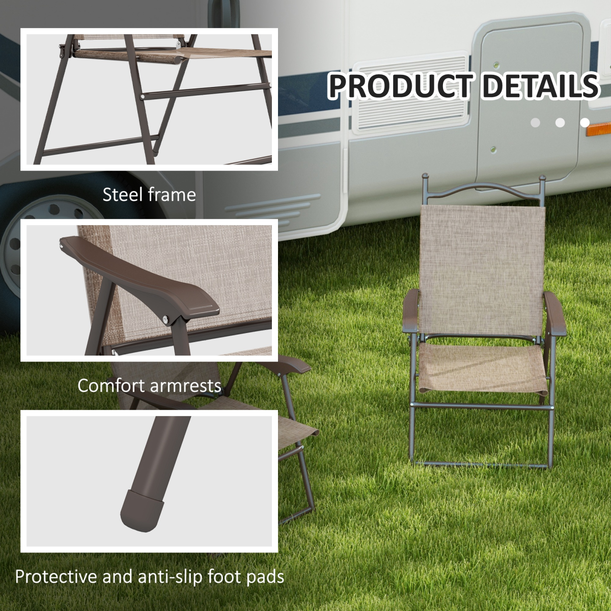 Esterno Folding Chairs Set, Breathable Mesh Fabric Seat, Mixed Brown