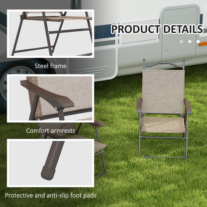 Esterno Folding Chairs Set, Breathable Mesh Fabric Seat, Mixed Brown