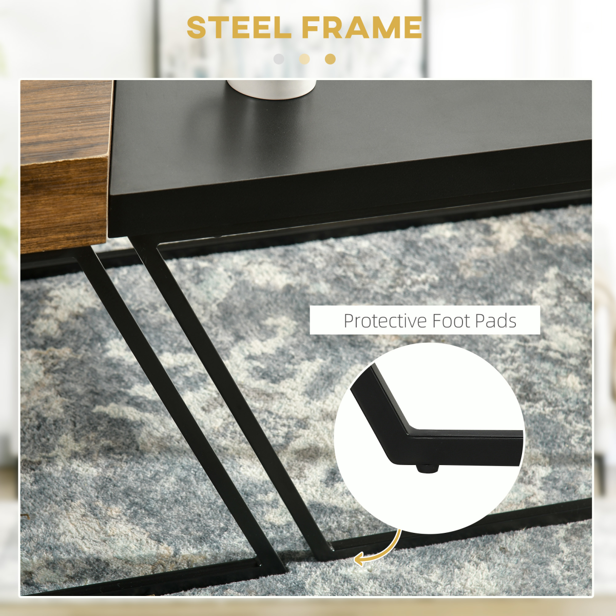 Aurora Coffee Table Set of 2, Coffee Tables with Steel Frame for Living Room
