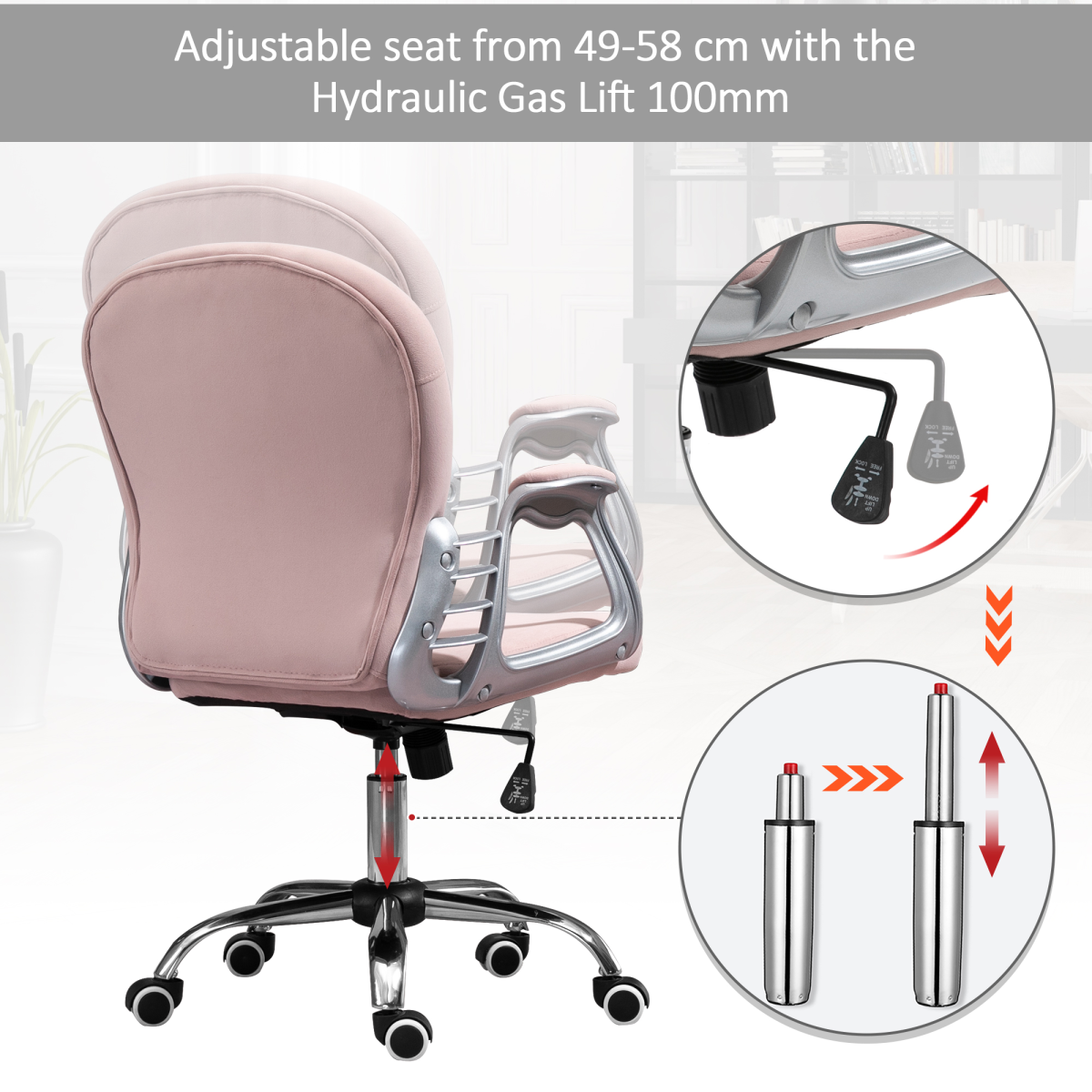 Luna Office Chair PU Diamante Padded Ergonomic 360° Swivel