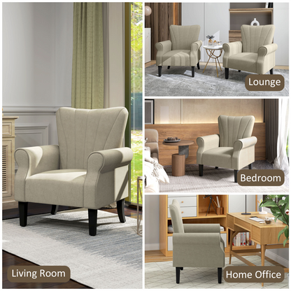 Aurora Armchair, Upholstered Modern Accent Chair with Wood Legs, Beige