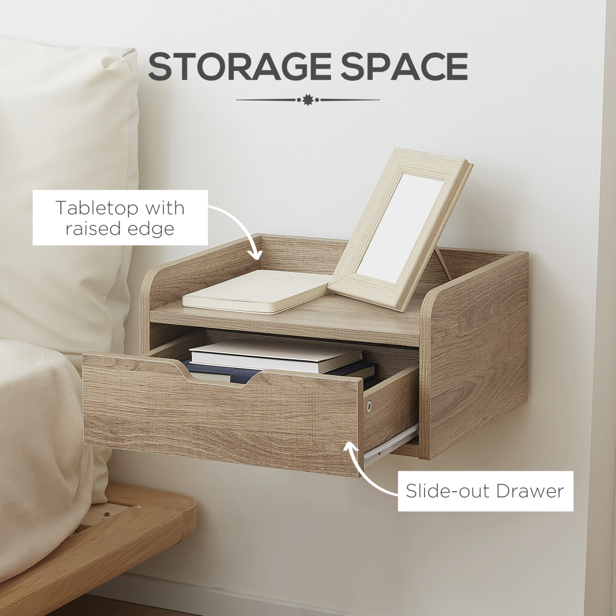 Aurora Floating Nightstand Set of 2, Nightstand with Drawer