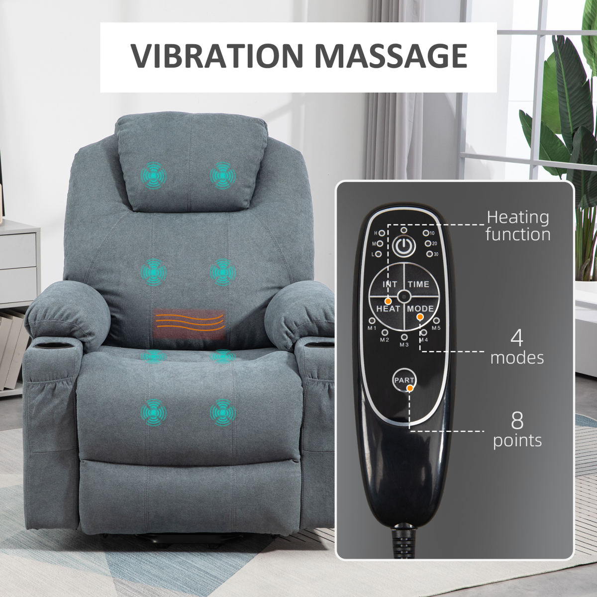 Aurora Lift Chair with Vibration Massage, Heat, Easy Assembly, Grey