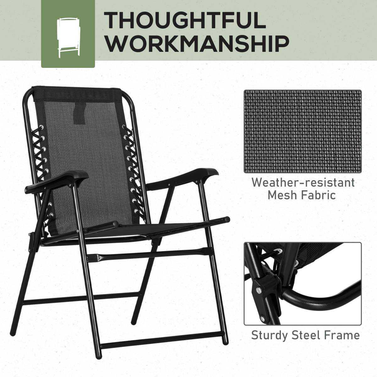 Esterno 2Pcs Outdoor Patio Folding Chairs, Portable Garden Loungers Black