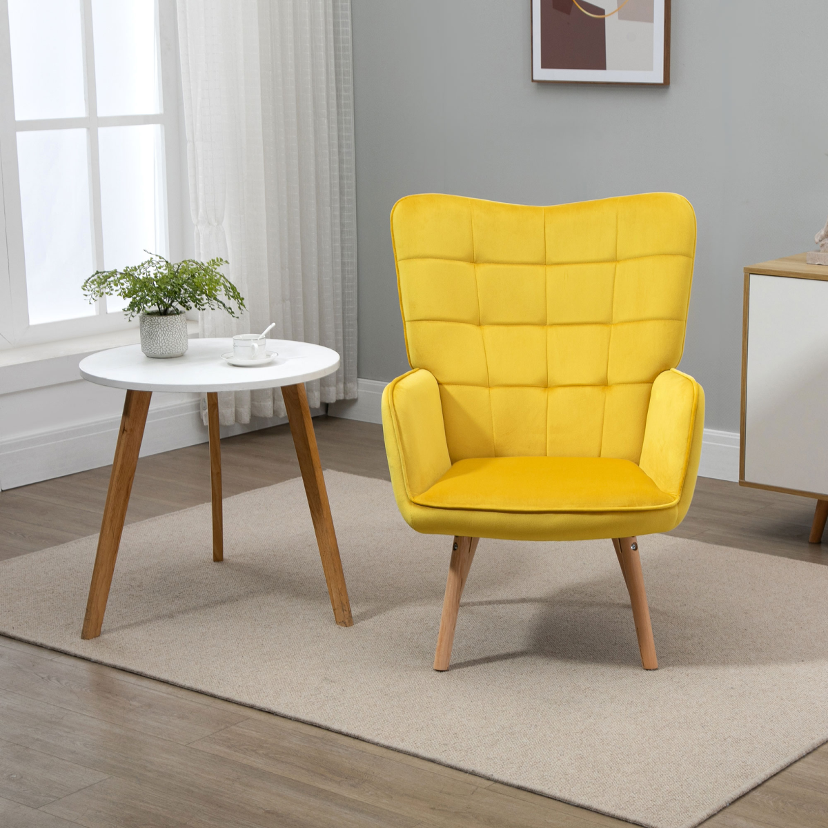 Aurora Modern Accent Chair Velvet-Touch Tufted Wingback Armchair, Yellow