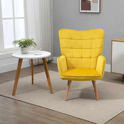 Aurora Modern Accent Chair Velvet-Touch Tufted Wingback Armchair, Yellow