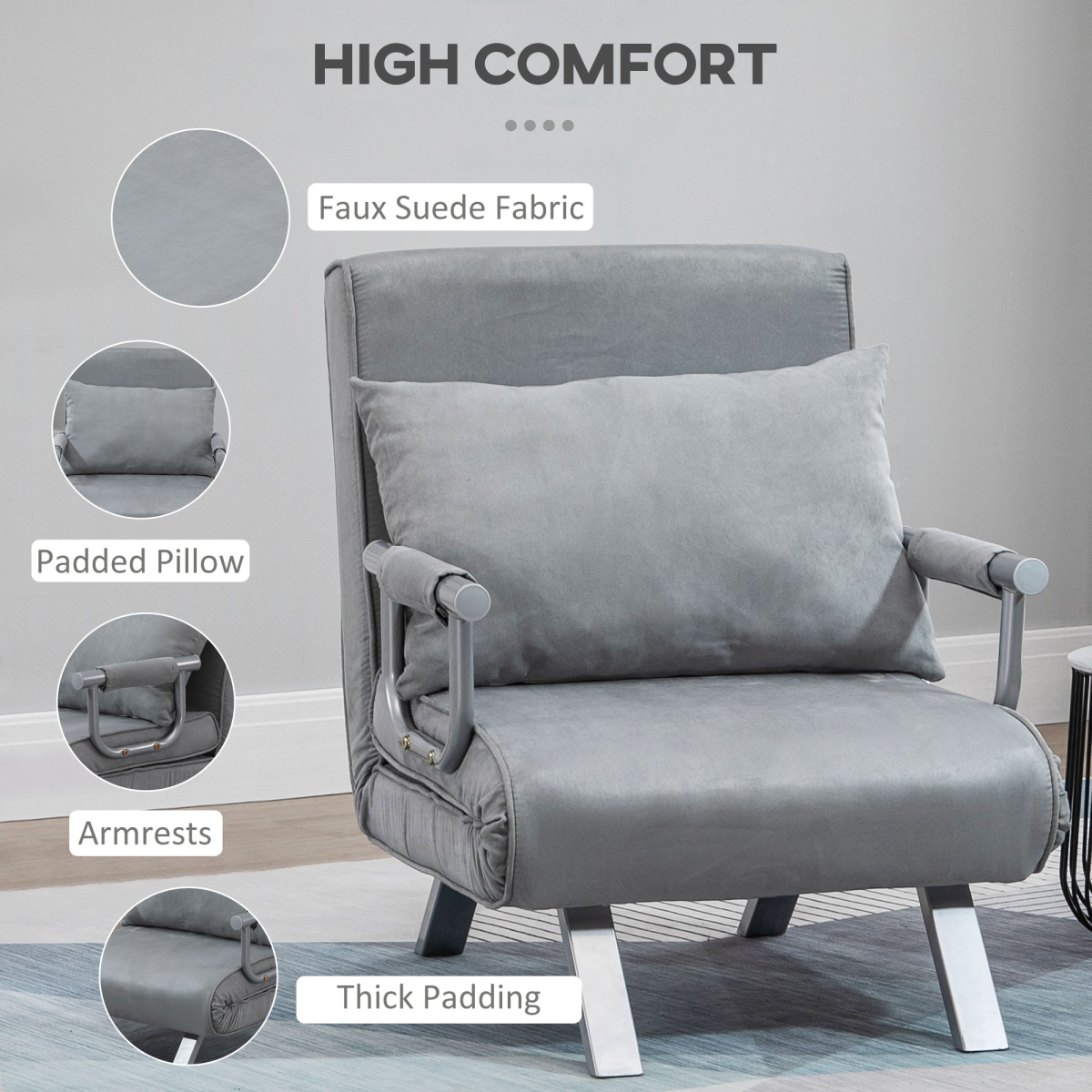 Aurora Single Folding 5 Position Convertible Sleeper Chair Bed