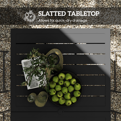 Esterno Garden Table with Parasol Hole, Slatted Metal Tabletop, Black