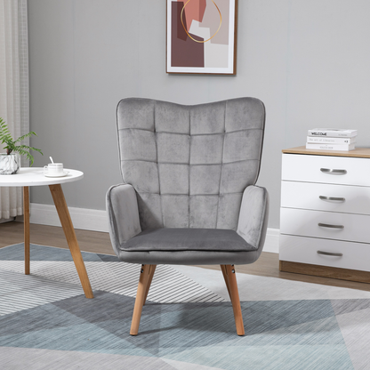 Aurora Modern Accent Chair Velvet-Touch Tufted Wingback Armchair Grey