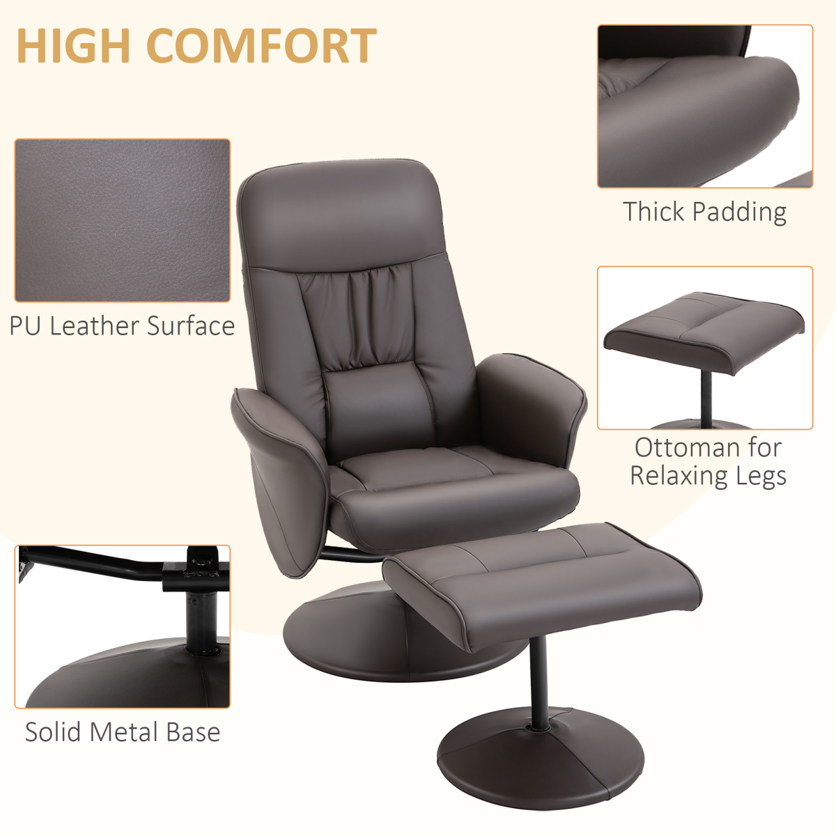 Aurora PU Leather Armchair and Footrest Swivel Recliner w/ Ottoman