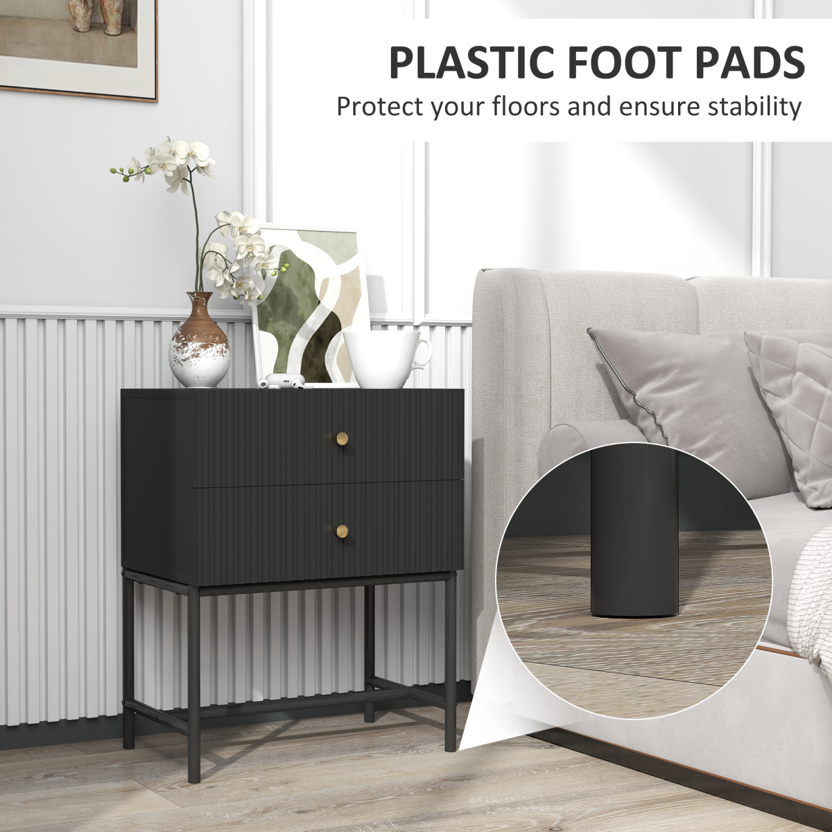 Aurora Modern Bedside Table with 2 Drawers for Bedroom