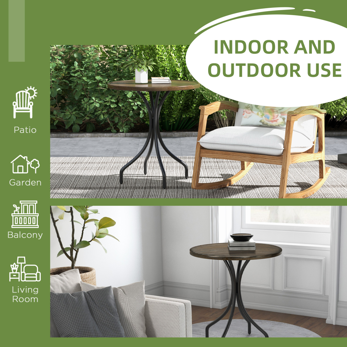 Esterno Round Garden Table Outdoor Side Table with Steel Frame