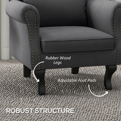 Aurora Vintage Armchair Wingback Accent Chair with Naihead Trim Dark Grey
