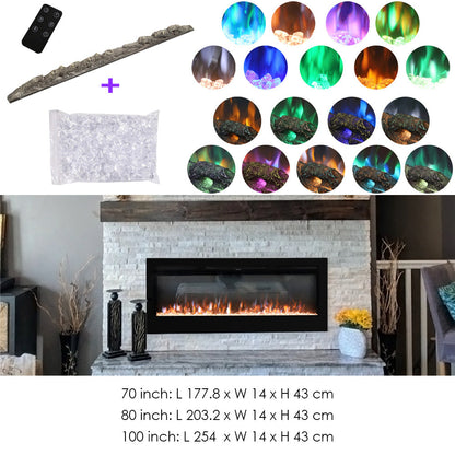 70/80/100 Inch Inset Electric Fireplace Built-In Heater with 9 Flame Colour