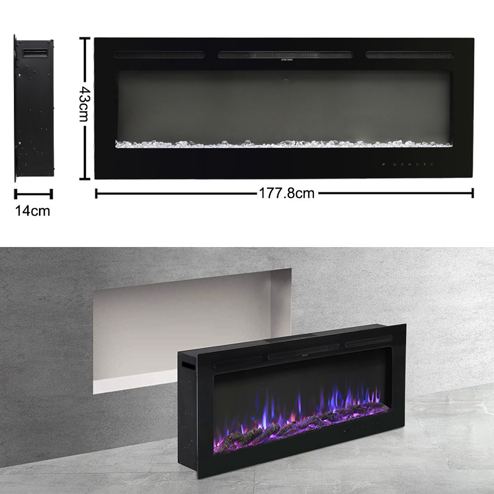 70/80/100 Inch Inset Electric Fireplace Built-In Heater with 9 Flame Colour