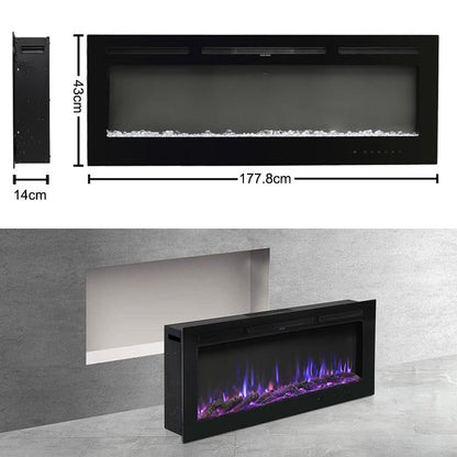 70/80/100 Inch Inset Electric Fireplace Built-In Heater with 9 Flame Colour