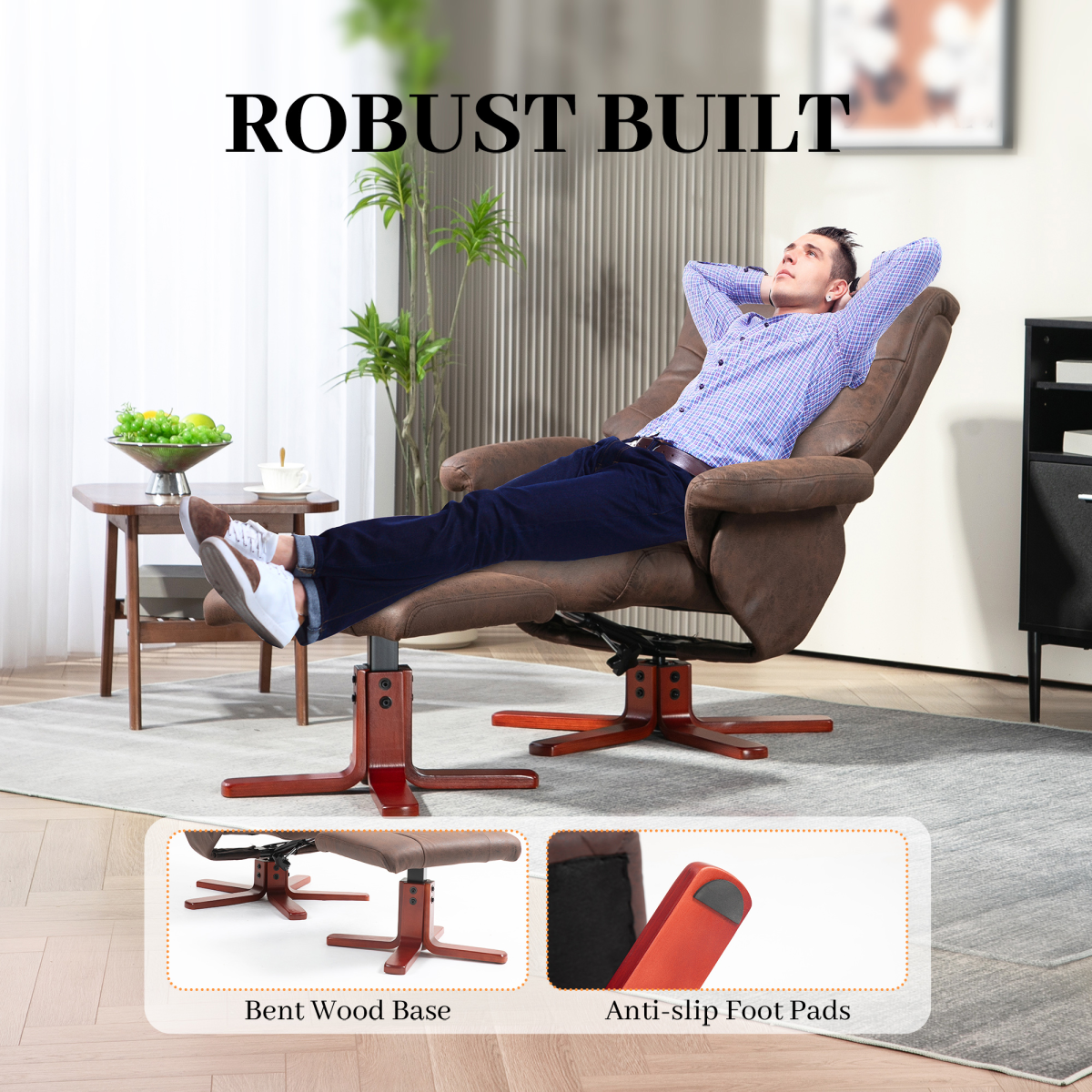 Aurora Recliner Chair with Footstool, Backrest Adjustable, Armchair