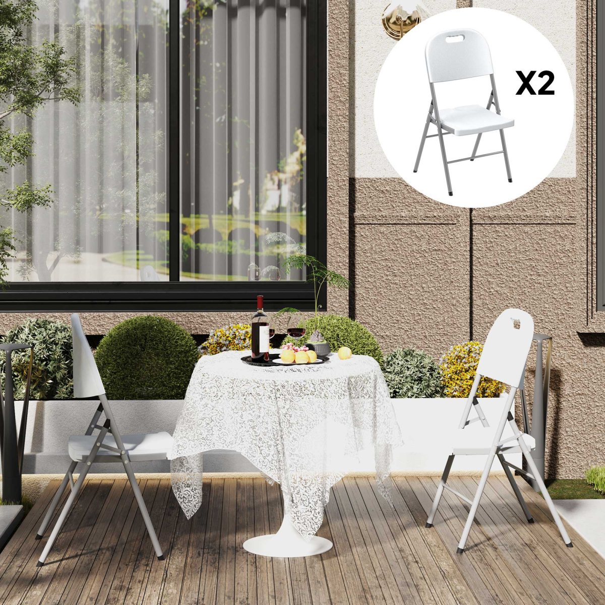 Esterno 2PCS Folding Chair with Steel Frame, Garden Chair Set