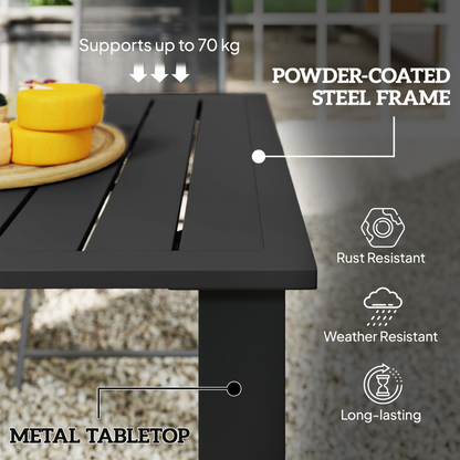 Esterno Garden Table with Parasol Hole, Slatted Metal Tabletop, Black